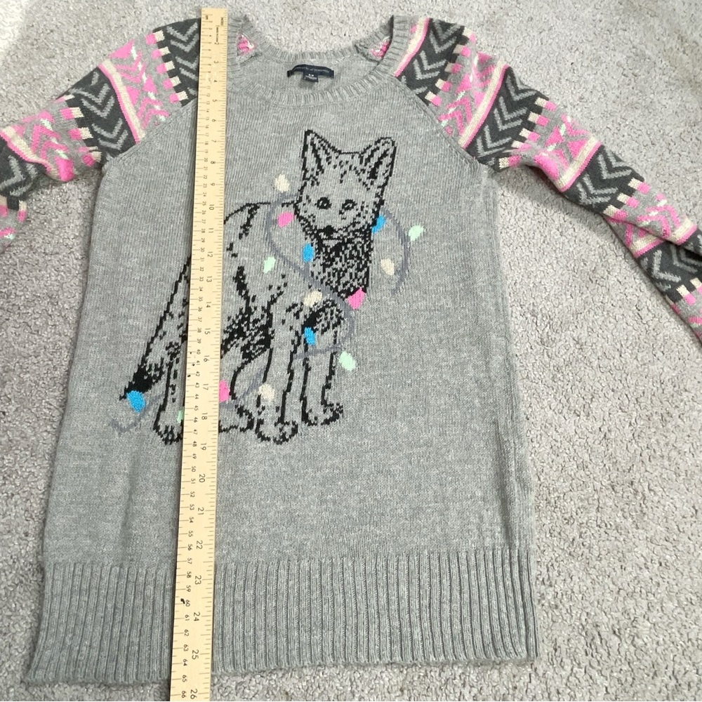 American Eagle Ugly Christmas Sweater Fox Women’s Size Small Gray Holiday - Picture 3 of 7